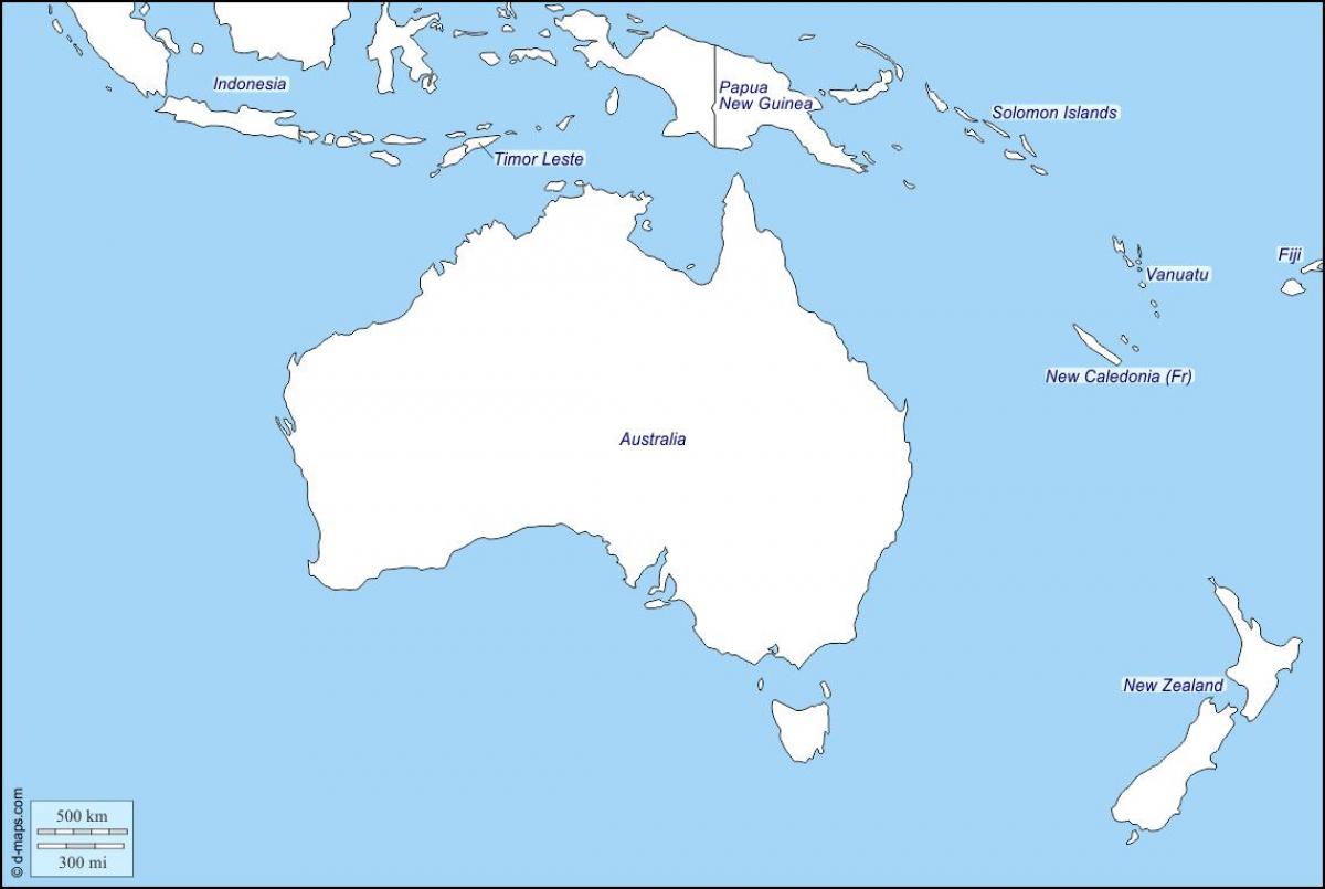 રૂપરેખા નકશો ઓસ્ટ્રેલિયા અને ન્યુ ઝિલેન્ડ
